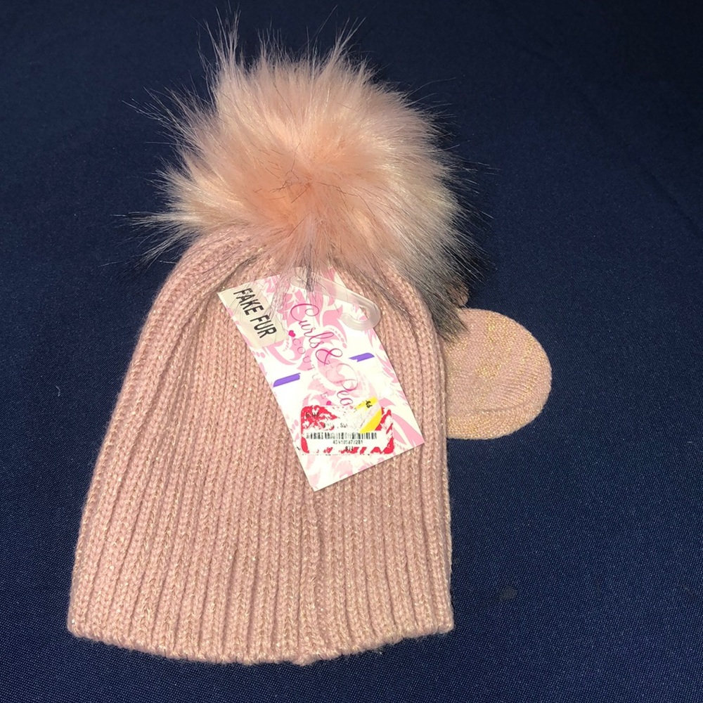 Curls & Pearls fake fur toddler beanie & mittens NWT